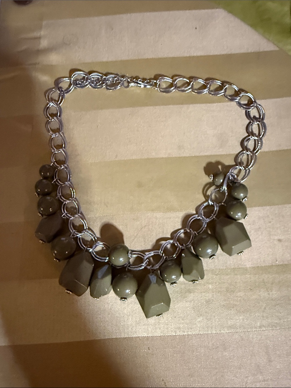 Olive Green Statement Necklace - Chain Bib Necklace